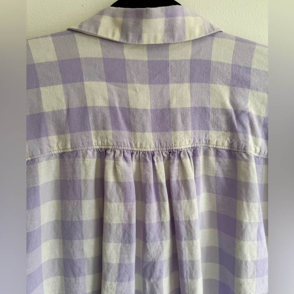 Loft Lavender Gingham Button Front Blouse Ruffle … - image 5